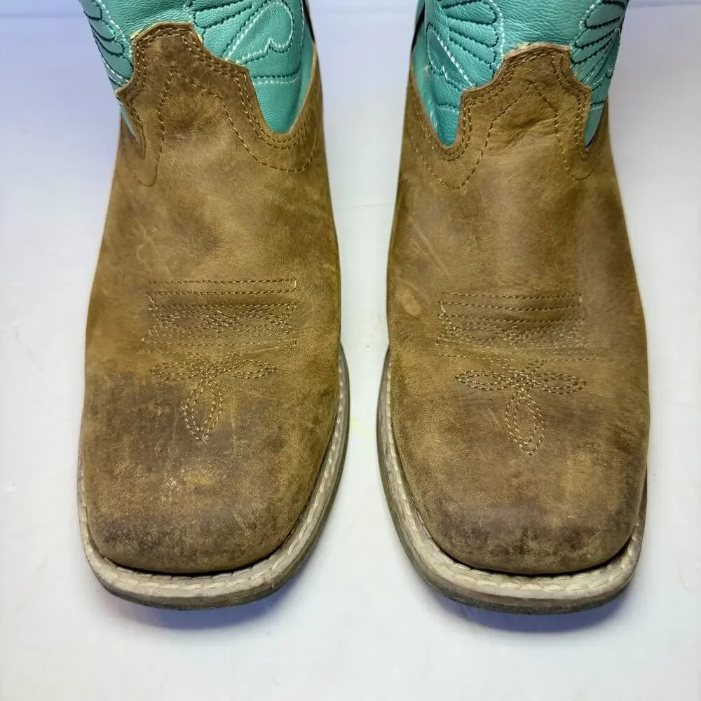 Masterson Girls Cowgirl Leather Teal Square Toe Boots RB2010C Size 2.5 - Picture 6 of 10